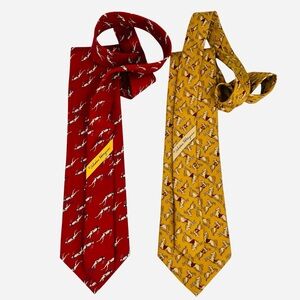Salvatore Ferragamo Mens 100% Silk Necktie Italy Made Red Yellow Animal Print 2